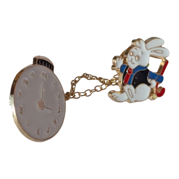 Alice In Wonderland White Rabbit. 2-Piece linked together with chain Pin - Picture 3 of 5
